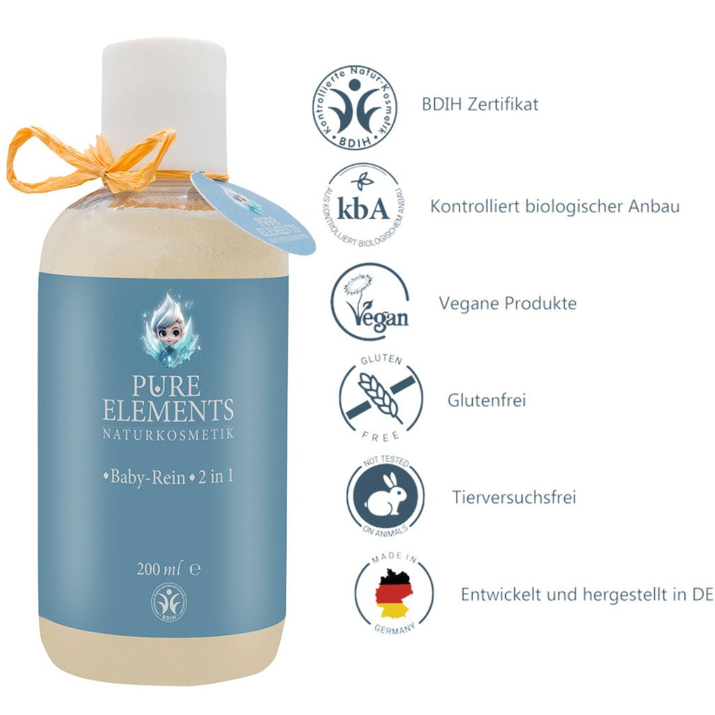 •Baby-Rein• 2 in 1 – Baby Shampoo & Duschgel mit Olivenöl | Zertifizierte Naturkosmetik Pure Elements Naturkosmetik