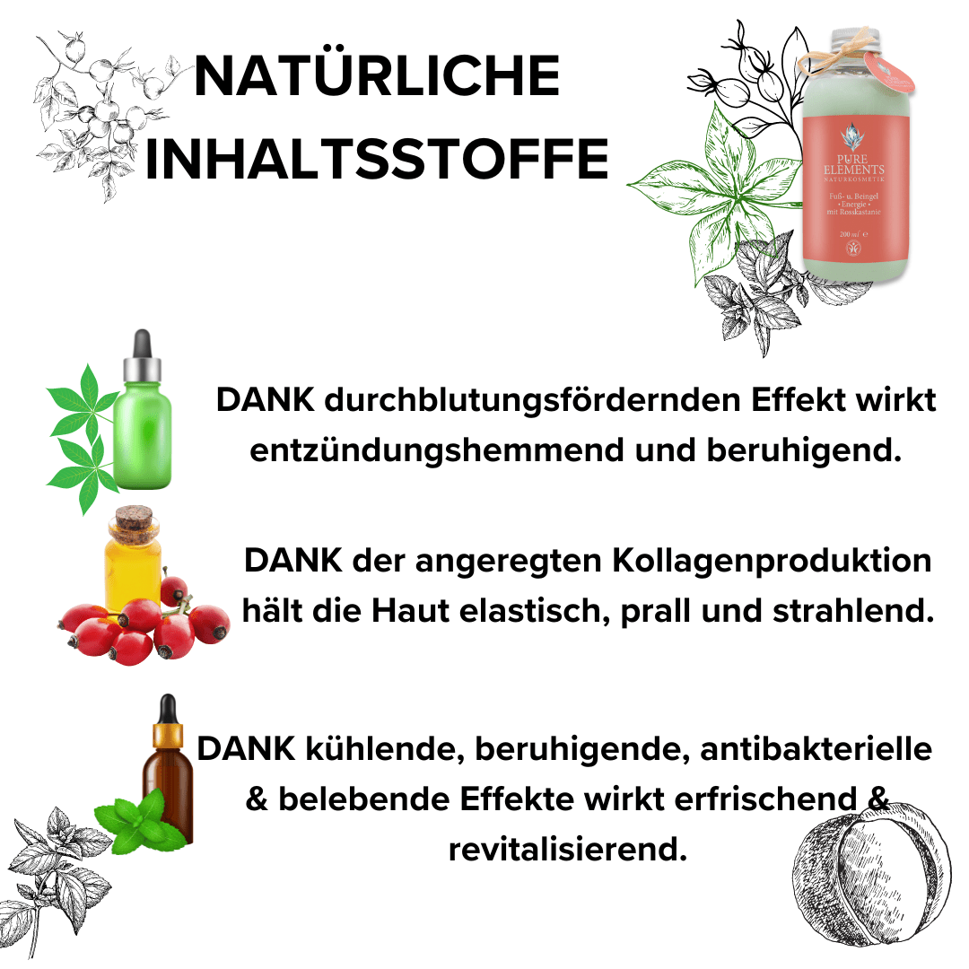 Fuß- und Beingel •Energie• mit Rosskastanie & Hagebuttenkernöl | Kühlende Naturkosmetik Pure Elements Naturkosmetik