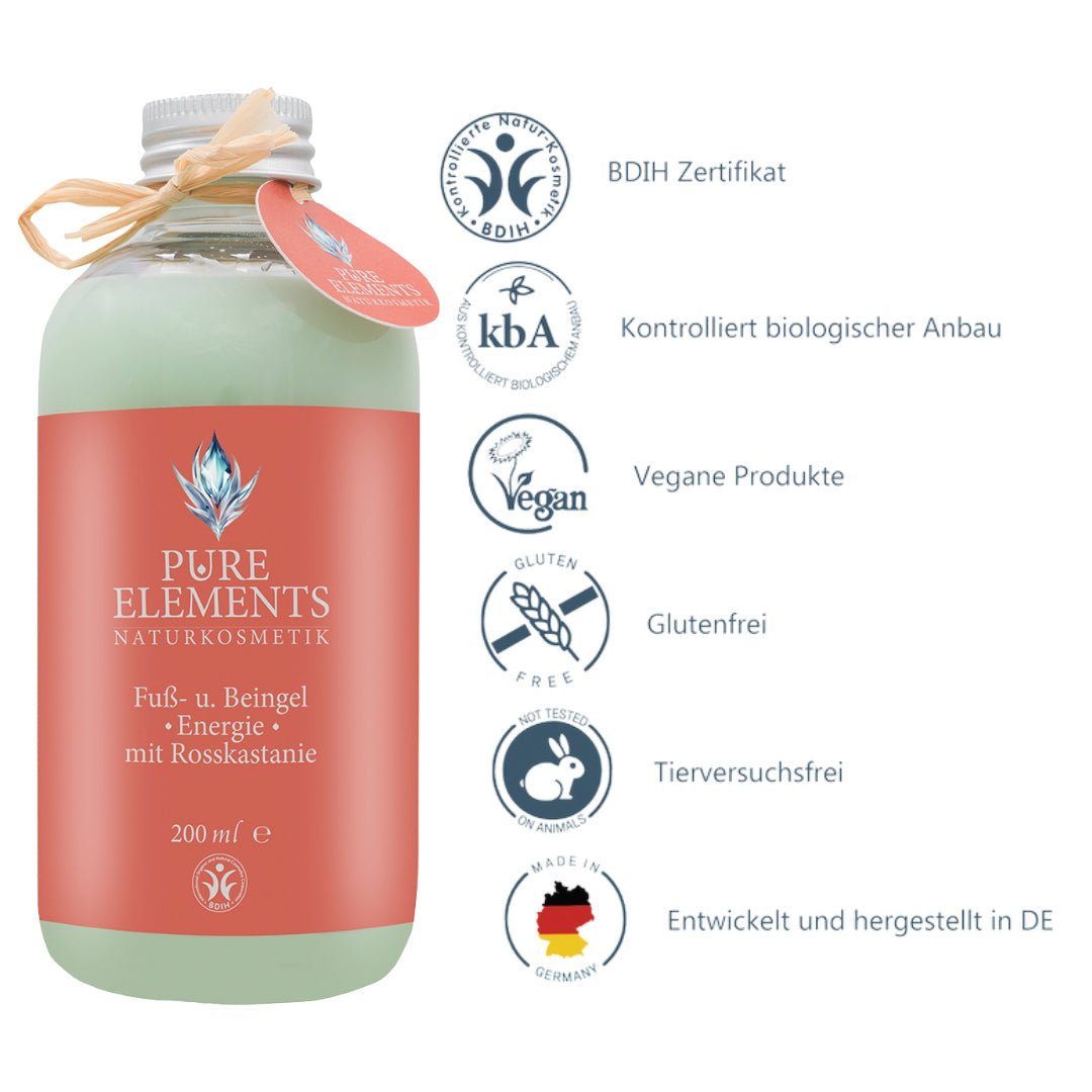 Fuß- und Beingel •Energie• mit Rosskastanie & Hagebuttenkernöl | Kühlende Naturkosmetik Pure Elements Naturkosmetik