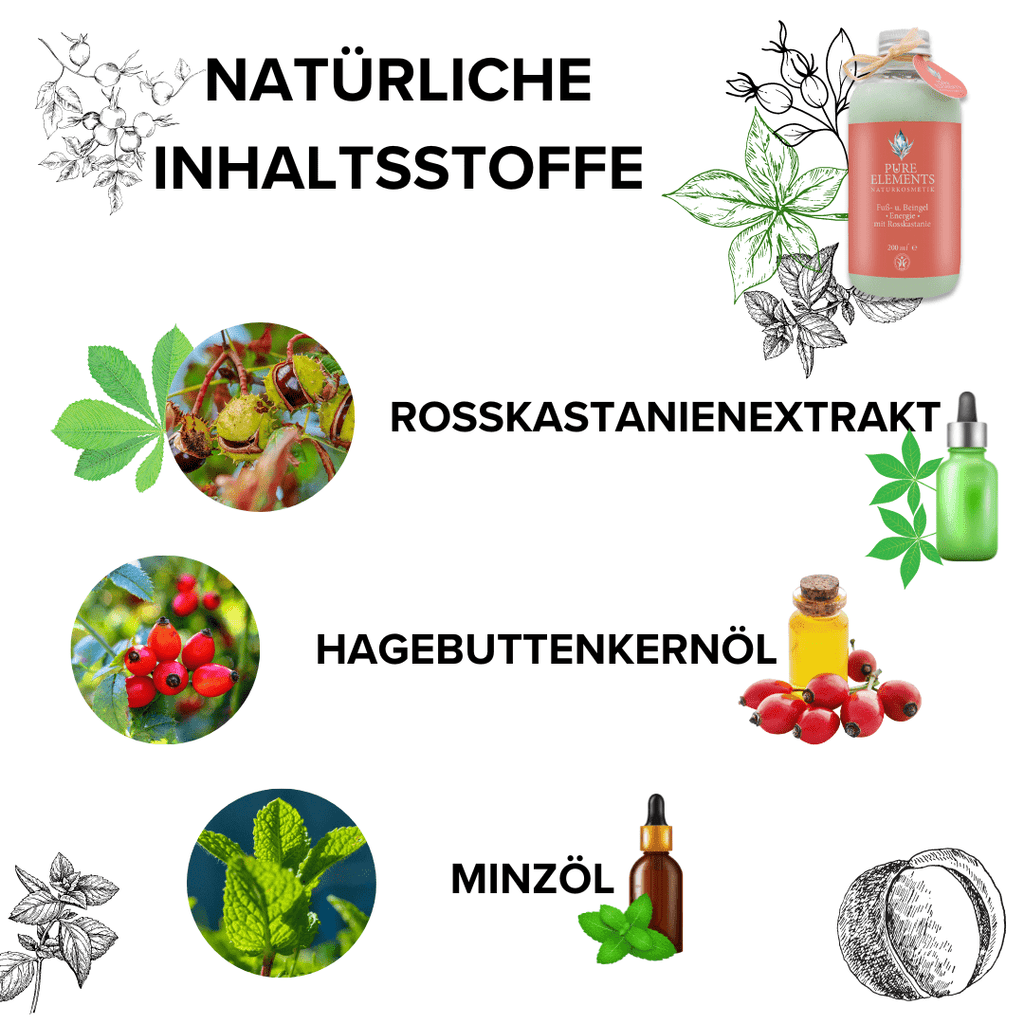 Fuß- und Beingel •Energie• mit Rosskastanie & Hagebuttenkernöl | Kühlende Naturkosmetik Pure Elements Naturkosmetik