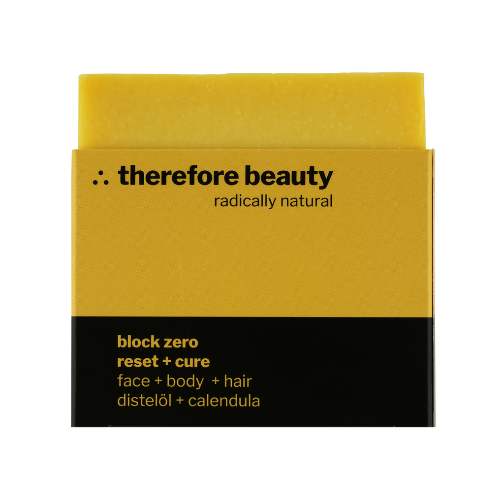 block zero - ausgleichende Pflegeseife, 100% regionale Zutaten | 3‑in‑1 für Gesicht, Körper & Haare ∴ therefore beauty