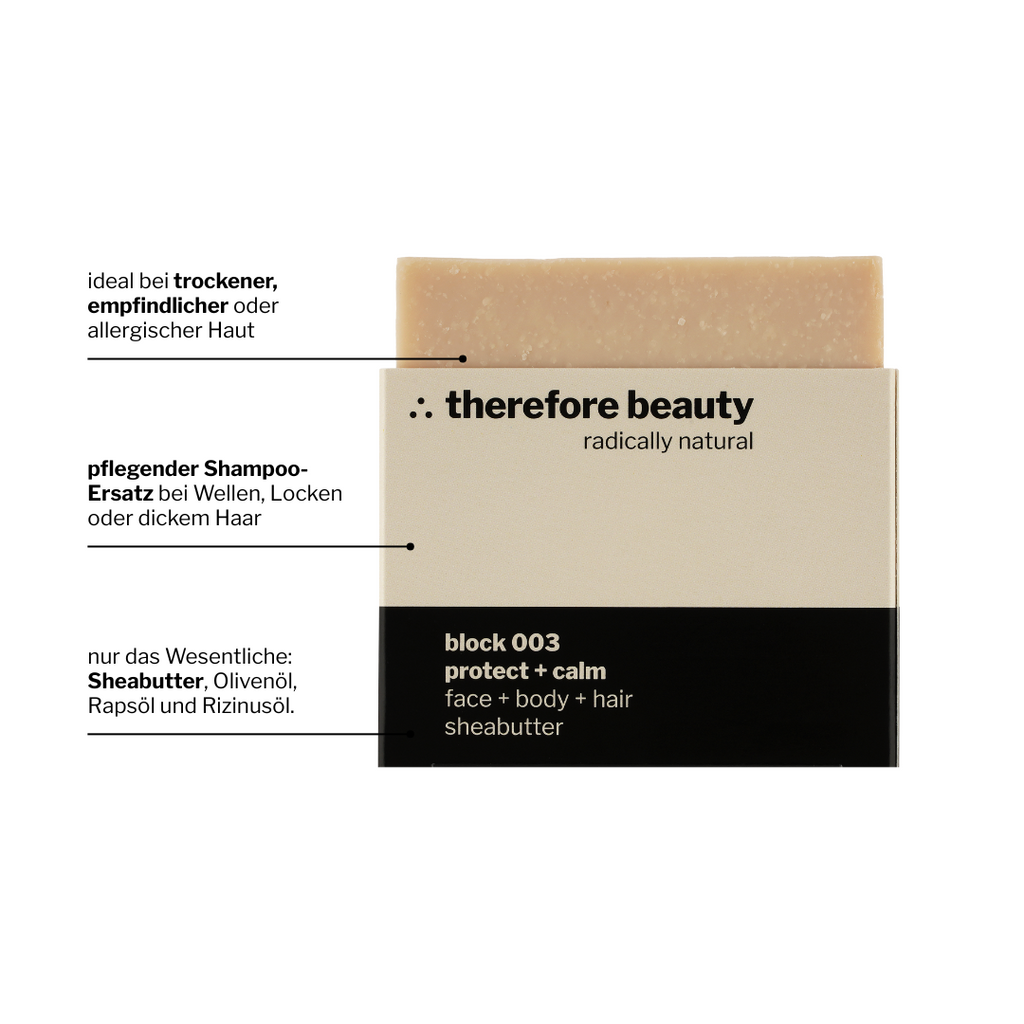 block 003 — schützende Pflegeseife mit Sheabutter | 3‑in‑1 für Gesicht, Körper & Haare ∴ therefore beauty