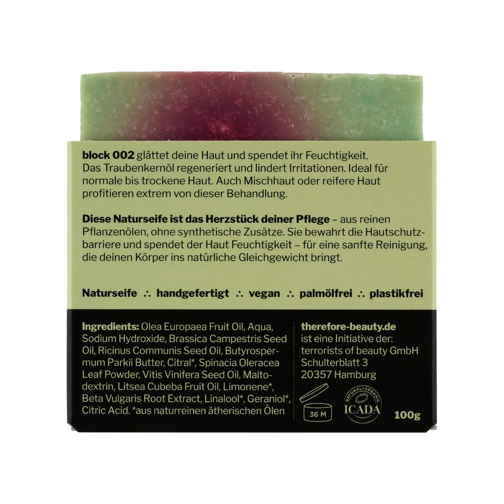 block 002 — nährende Pflegeseife mit Traubenkernöl für reife Haut ∴ therefore beauty