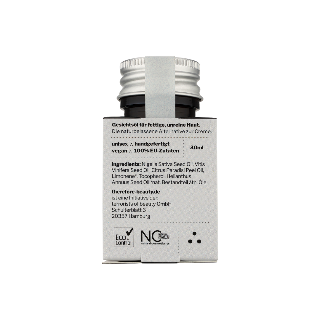 balm 001 | Gesichtsöl mit Schwarzkümmelöl | für unreine Haut | gegen Pickel + Akne ∴ therefore beauty