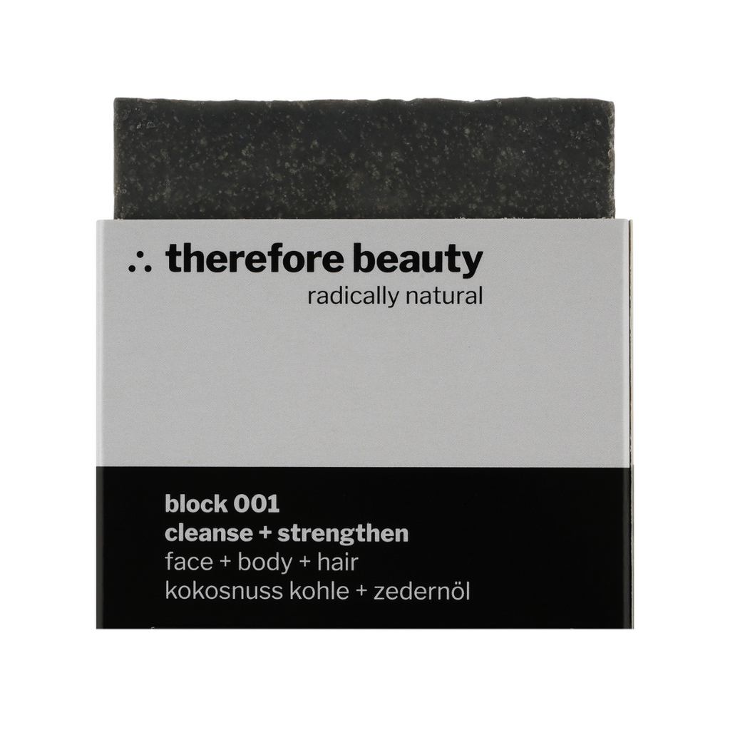 block 001 — klärende Pflegeseife mit Aktivkohle & Zedernöl | 3‑in‑1 für Gesicht, Körper & Haare ∴ therefore beauty