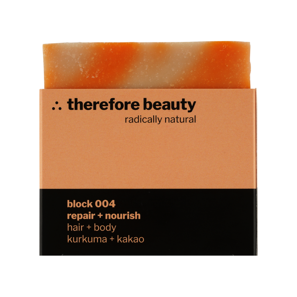 Seife block 004 | bei trockener Haut | ideal bei starken Curls + Afro | mit Kurkuma + Kakao ∴ therefore beauty